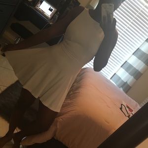 White open back deep side A-line dress